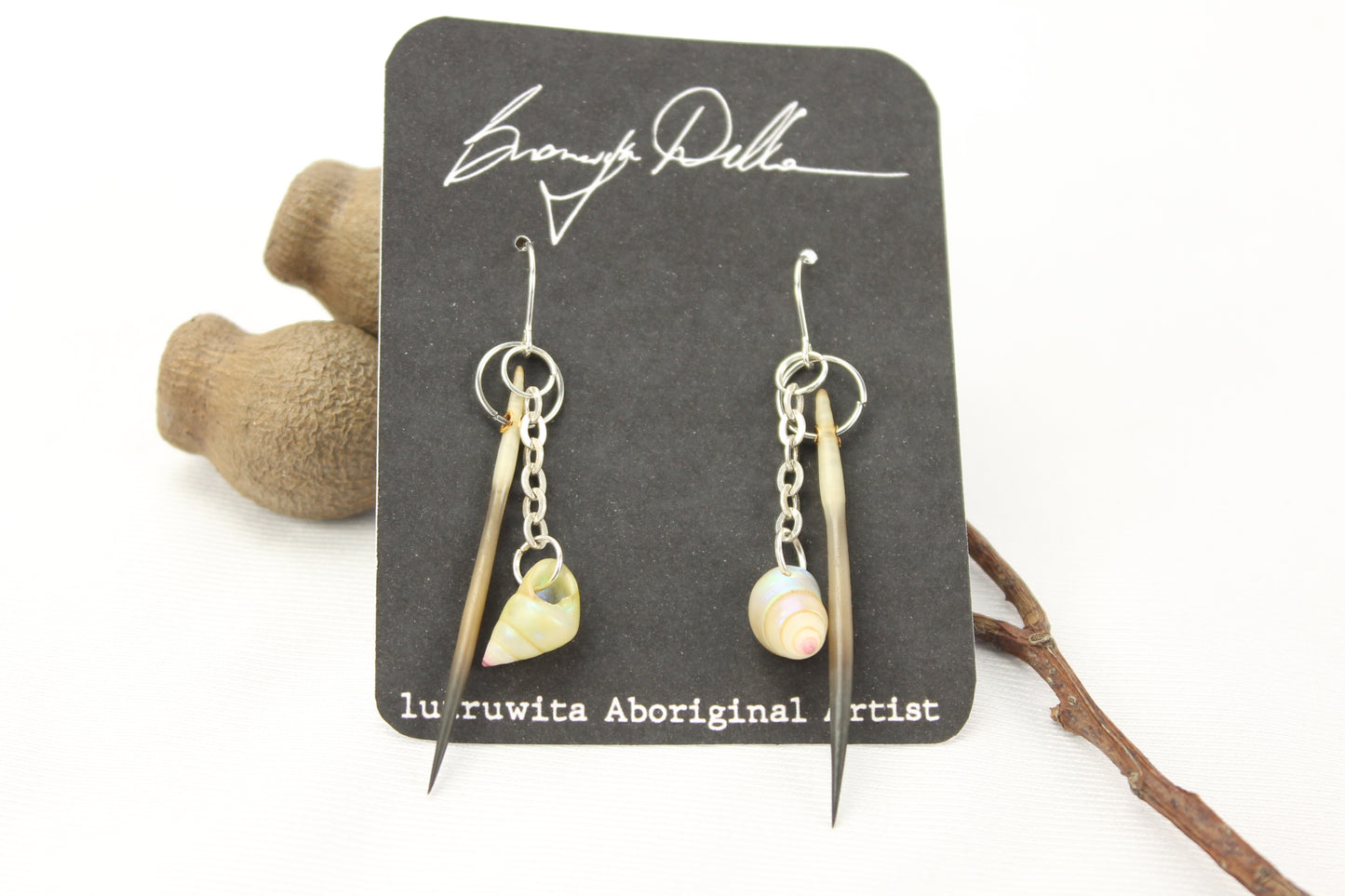 Maireener Shell and Echidna Quill Earrings