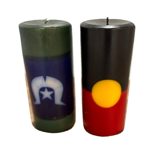 Aboriginal and Torres Strait Islander flag candles on a white background
