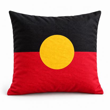 Aboriginal flag cushion cover shown with a cushion insert