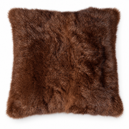 Dyed possum fur cushion in Cadbury chocolate brown
