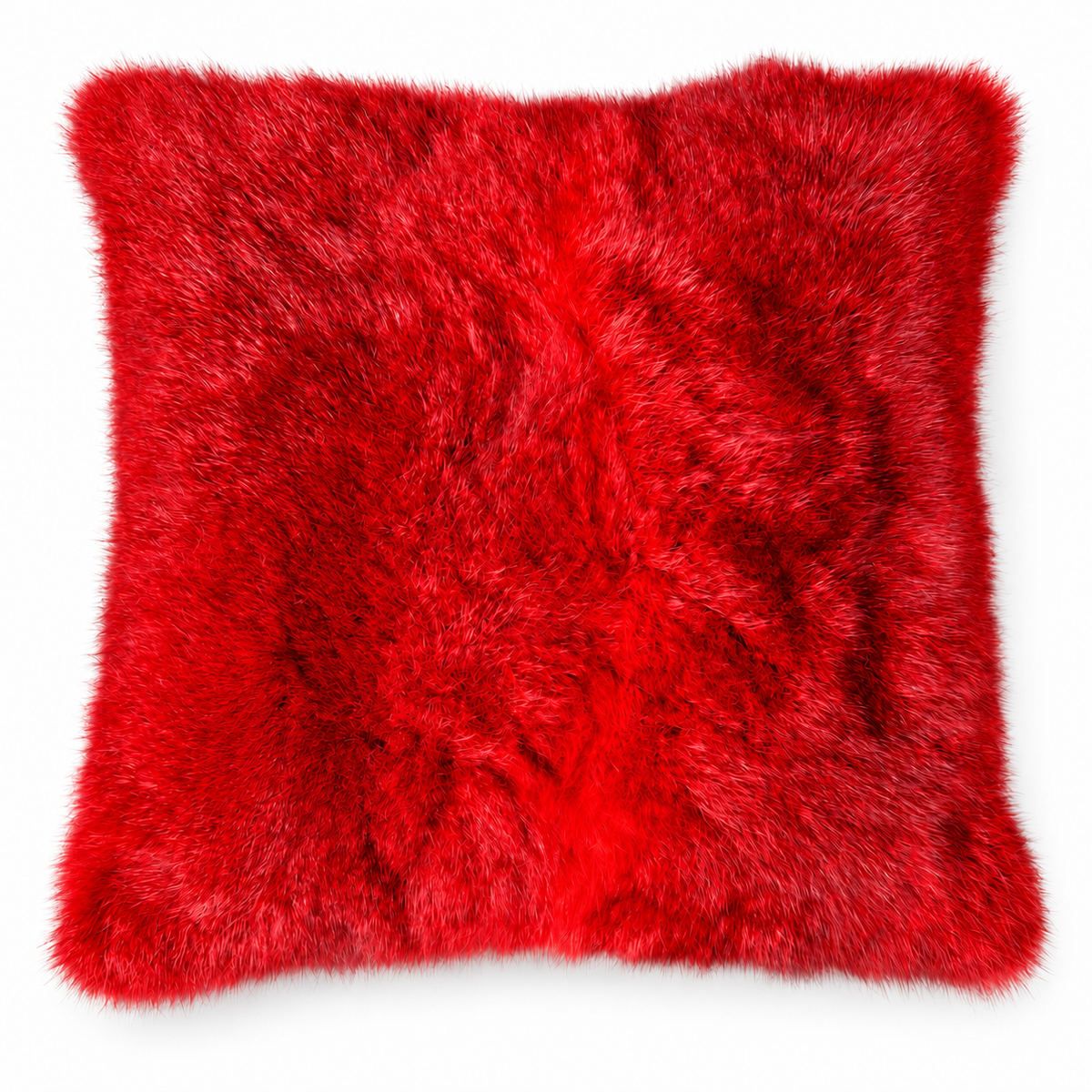 Dyed possum fur cushion in Lava bright red
