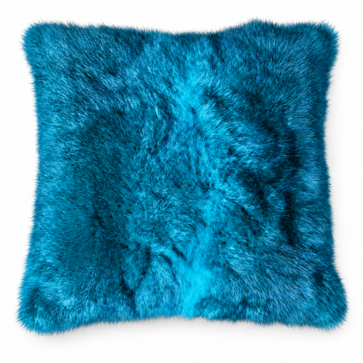 Dyed possum fur cushion in Marine electric aqua blue