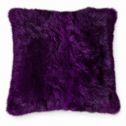 Dyed possum fur cushion in Mathenu deep dark purple