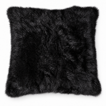 Dyed possum fur cushion in Midnight velvet black