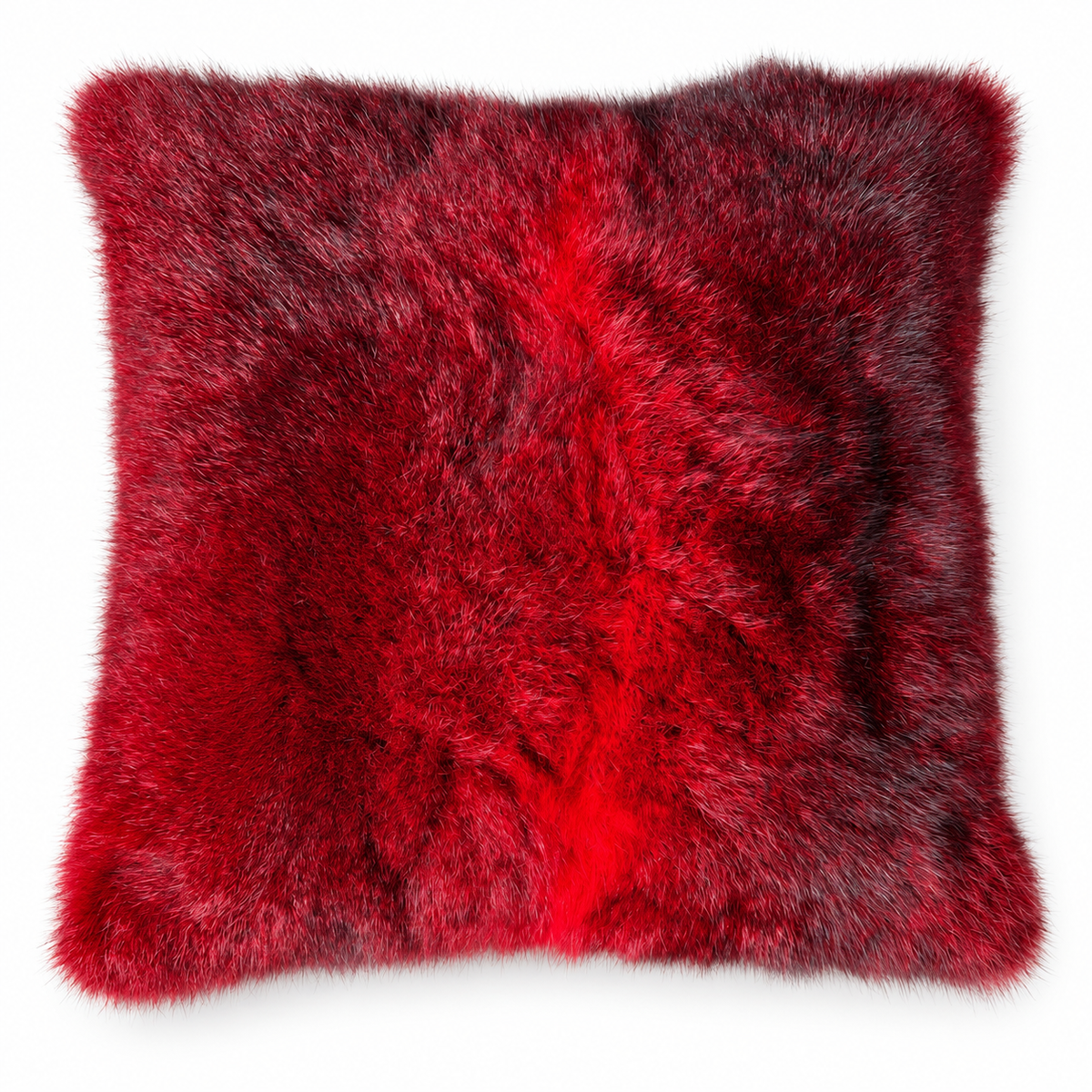 Dyed possum fur cushion in Rosie deep red