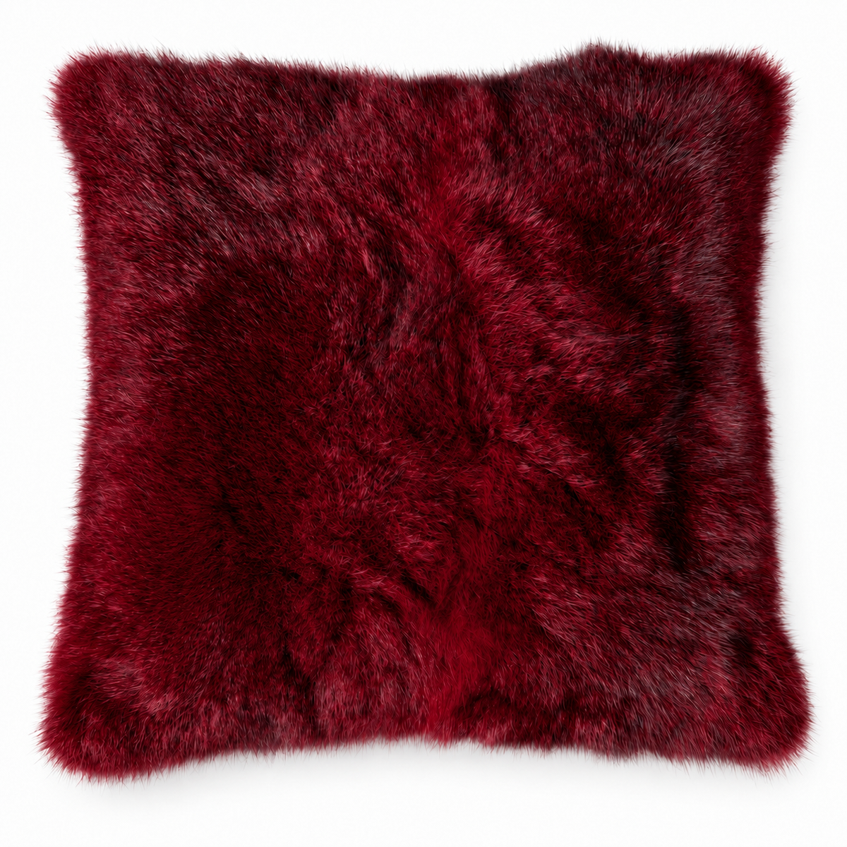 Dyed possum fur cushion in Ruby burgundy