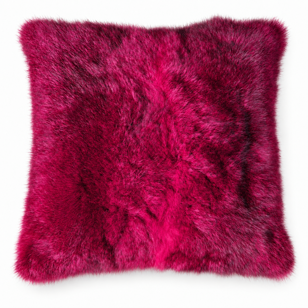 Dyed possum fur cushion in Wildberry pink