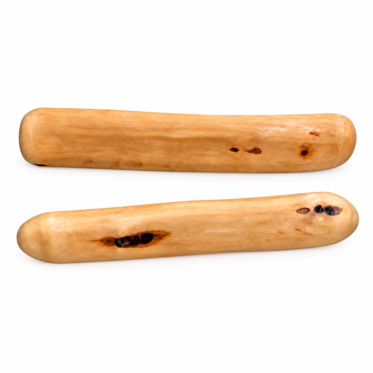 Premium Light: one pair of finished Tasmanian dogwood clapsticks; sold as two sticks.
